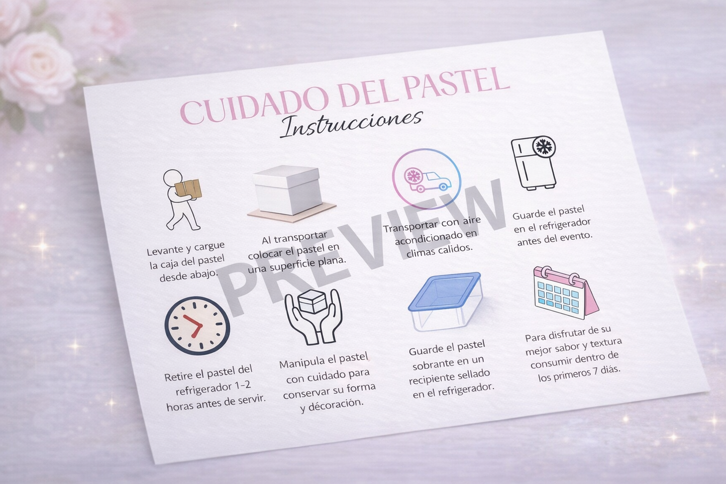 Instrucciones-Cuidado del pastel PDF